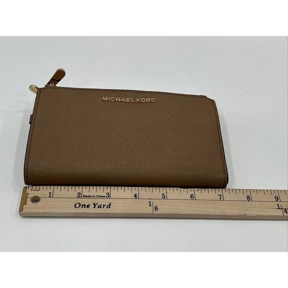 Michael Kors Jet Set Travel Large Double Zip Phone Wallet Brown Tan Leather - Picture 13 of 14